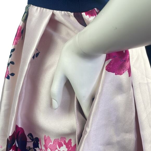 Nights By Teeze Me Strappy Velour Top Floral Bottom Gown Dress Navy Pinks 5/6 - Picture 9 of 16